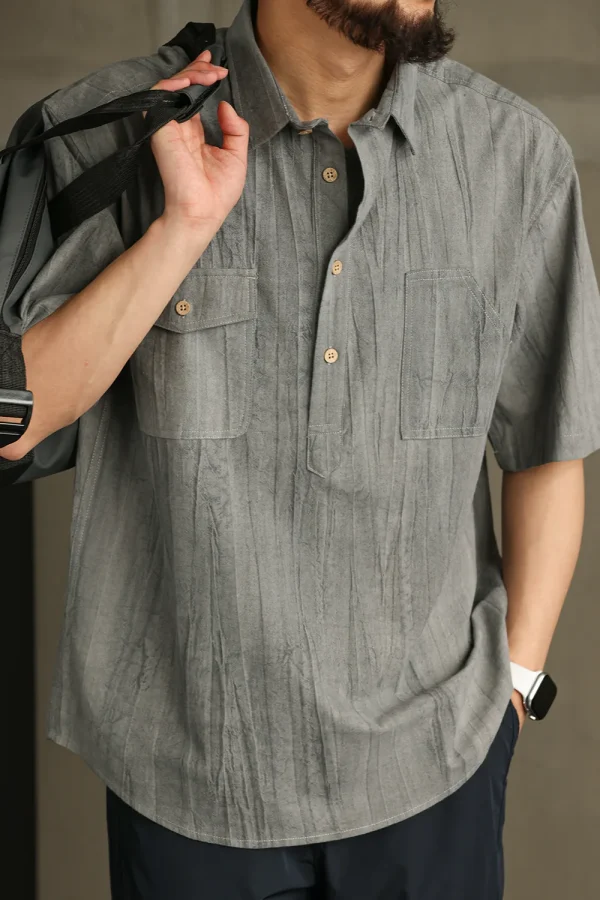 Men’s Vintage Texture Shirt Summer Polo Shirt
