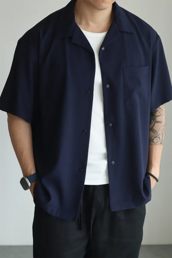 Men’s Vintage Seersucker Breathable Cuban Collar Shirt - Image 2