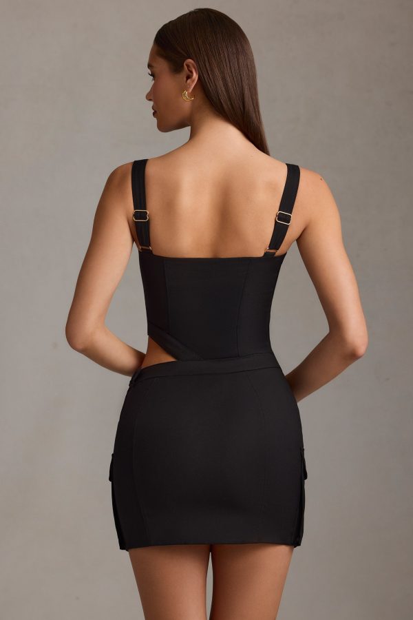 Belted Cut-Out Mini Dress in Black - Image 3