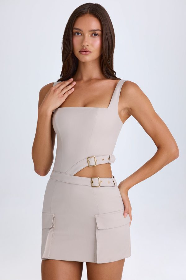 Belted Cut-Out Mini Dress in Taupe - Image 9