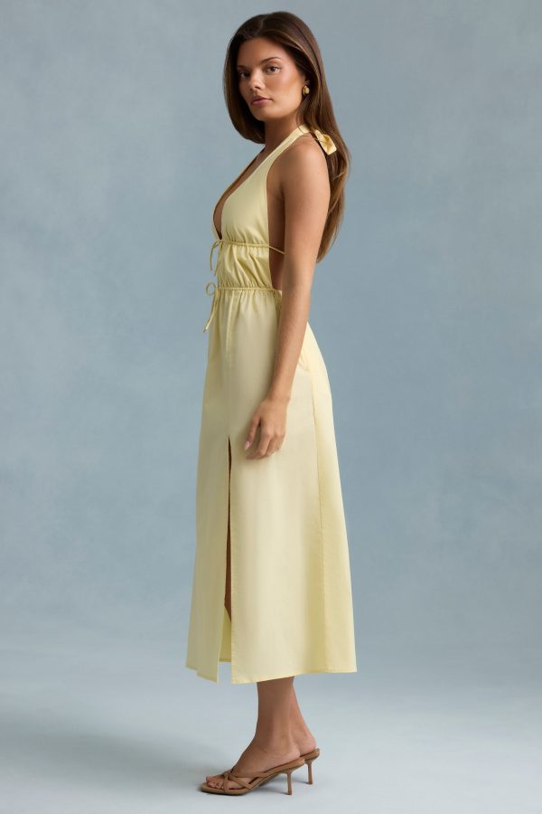 Backless Cotton-Poplin Maxi Dress in Lemon Yellow - Image 3