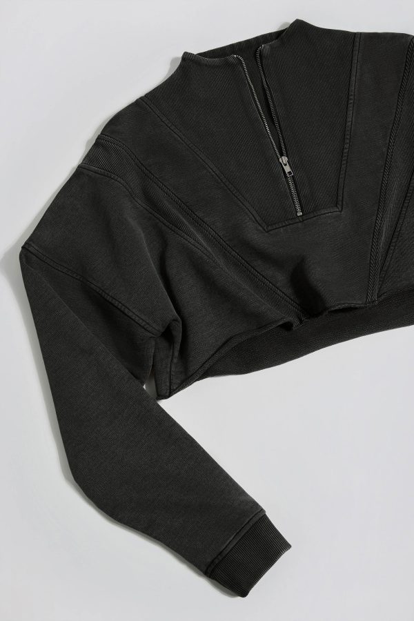 Acid Wash Cropped Sweatshirt in Ash - Image 8