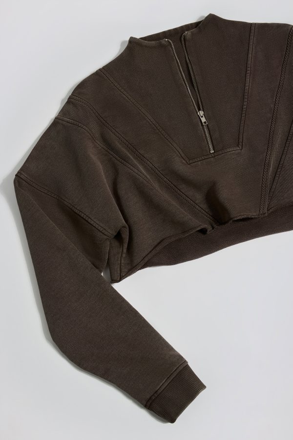 Acid Wash Cropped Sweatshirt in Brown - Image 8
