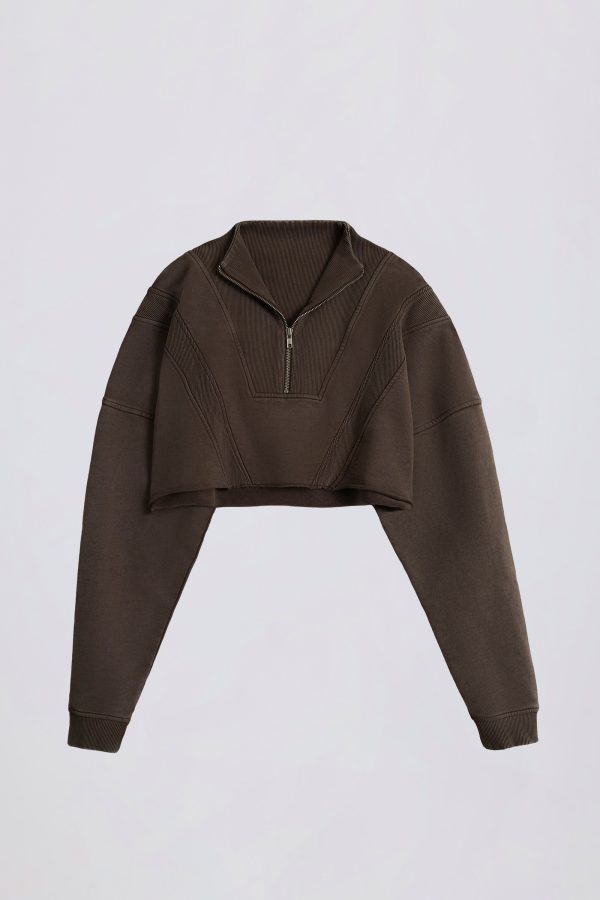 Acid Wash Cropped Sweatshirt in Brown - Image 2