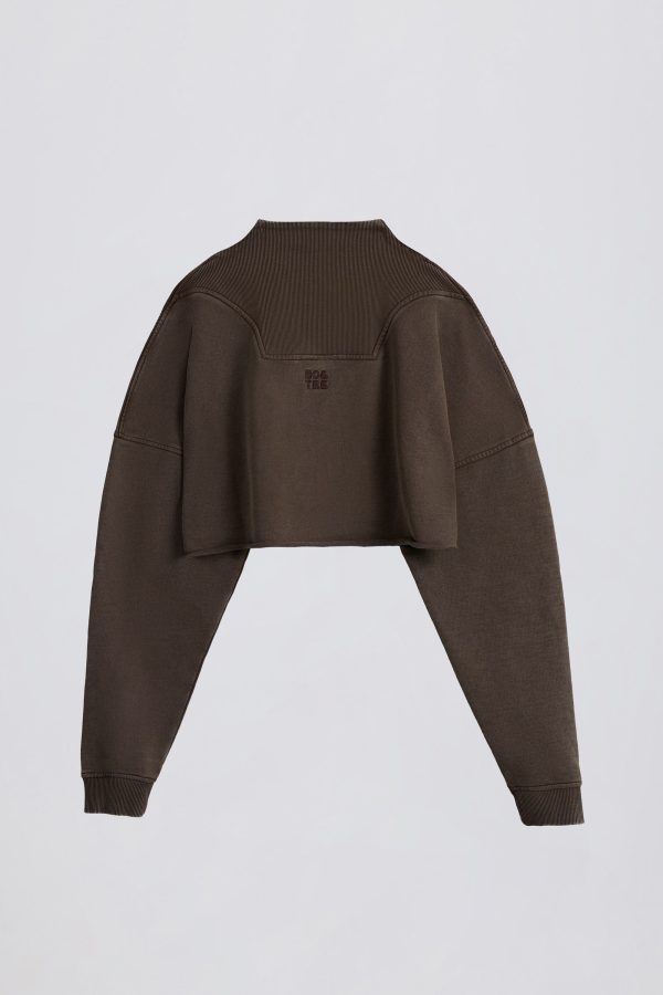 Acid Wash Cropped Sweatshirt in Brown - Image 3