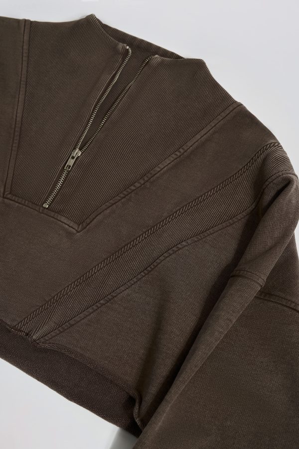Acid Wash Cropped Sweatshirt in Brown - Image 4