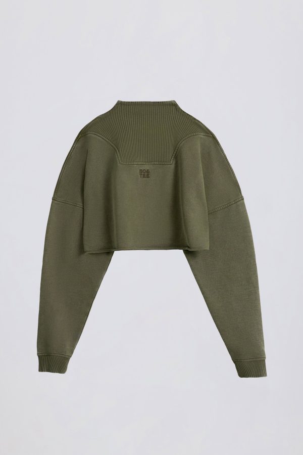 Acid Wash Cropped Sweatshirt in Light Green - Image 3