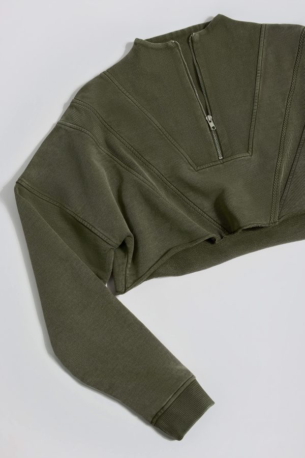 Acid Wash Cropped Sweatshirt in Light Green - Image 8