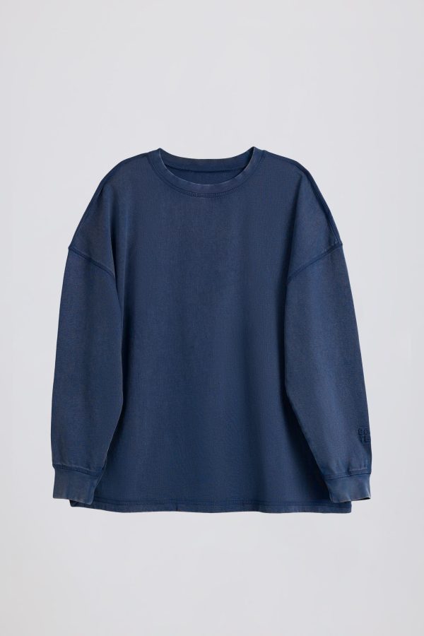 Acid Wash Long-Sleeve Oversized T-Shirt in Blue - Image 2