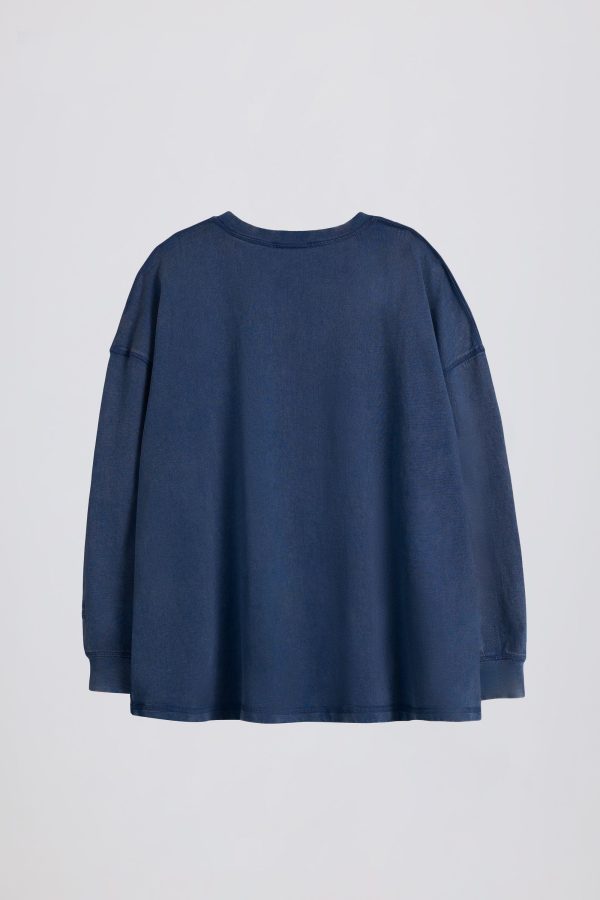 Acid Wash Long-Sleeve Oversized T-Shirt in Blue - Image 3