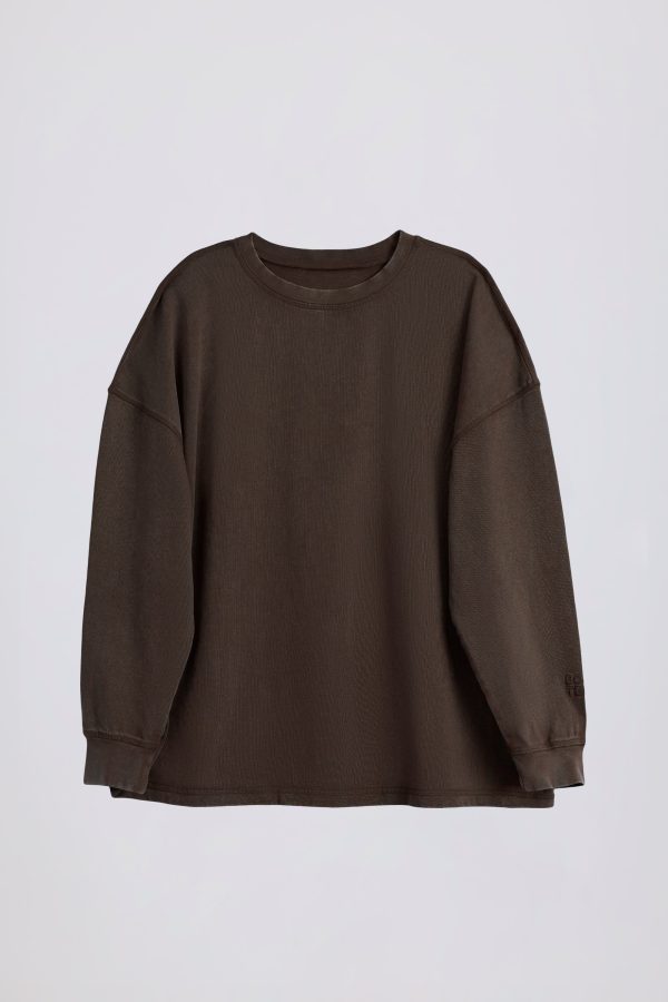 Acid Wash Long-Sleeve Oversized T-Shirt in Brown - Image 2
