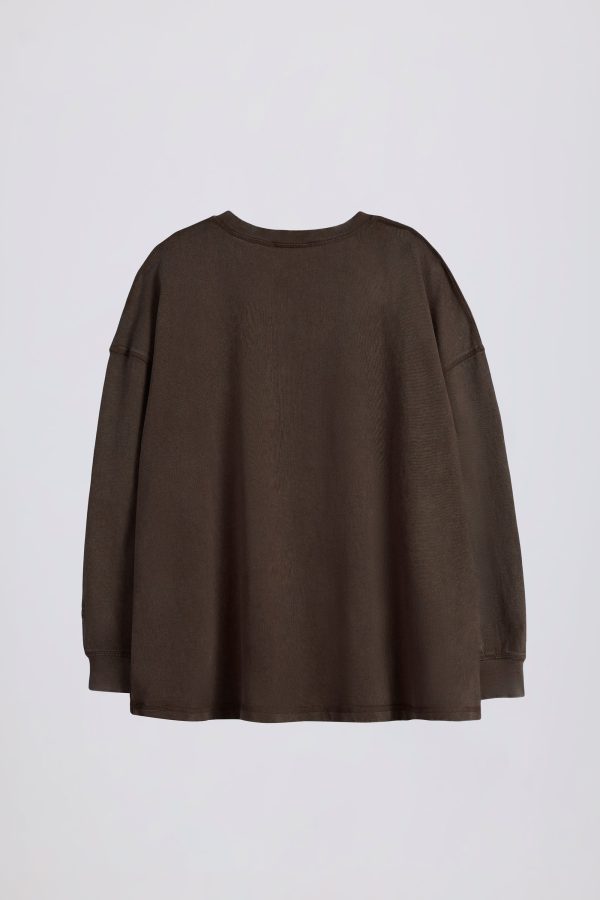 Acid Wash Long-Sleeve Oversized T-Shirt in Brown - Image 3