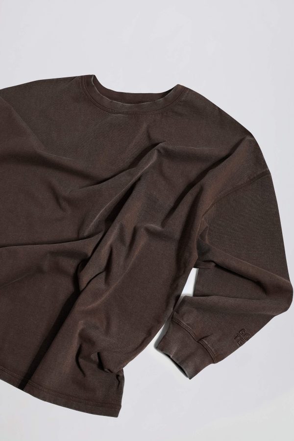 Acid Wash Long-Sleeve Oversized T-Shirt in Brown - Image 6