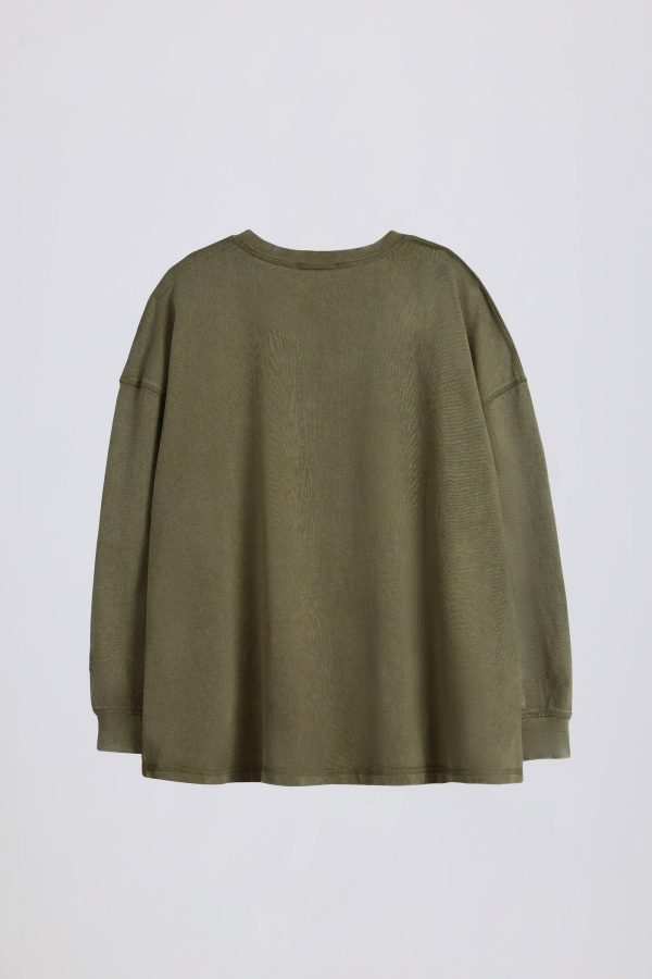 Acid Wash Long-Sleeve Oversized T-Shirt in Light Green - Image 3