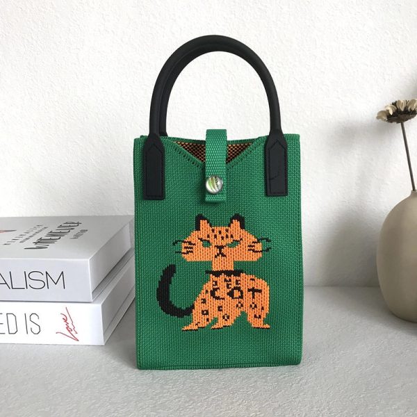 Niche Design Cute Cat Mini Knitted Phone Bag Women's Portable Knitted Shoulder Crossbody Bag Small Square Bag - Image 7