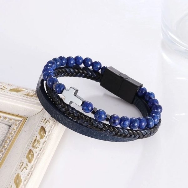Commute Cross Pu Leather Natural Stone Copper Unisex Bracelets - Image 6