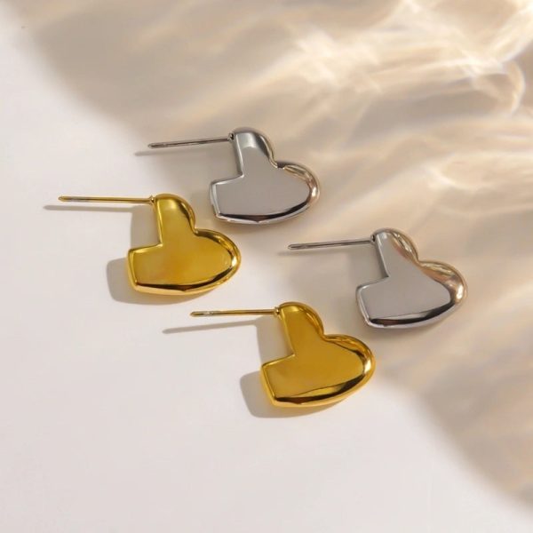 1 Pair IG Style Minimalist Classic Style Heart Shape Plating 304 Stainless Steel 14K Gold Plated Ear Studs - Image 2