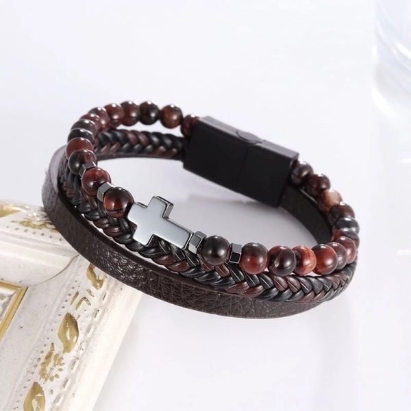 Commute Cross Pu Leather Natural Stone Copper Unisex Bracelets - Image 2