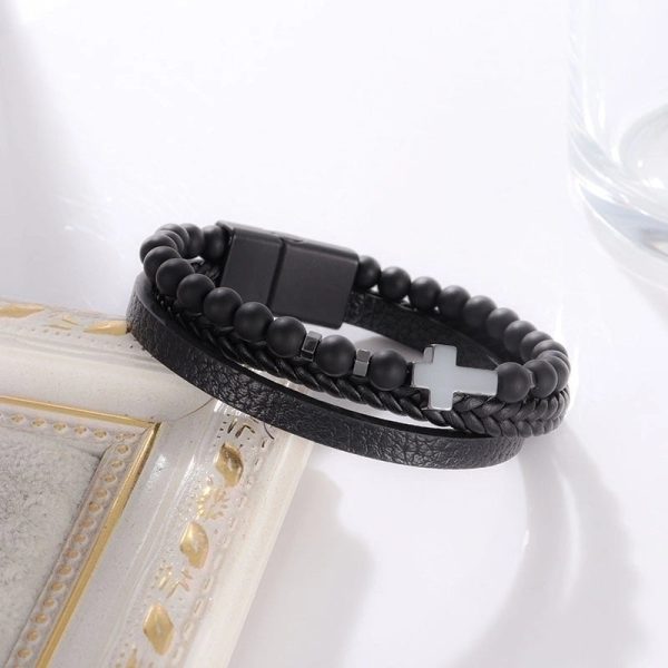 Commute Cross Pu Leather Natural Stone Copper Unisex Bracelets - Image 5