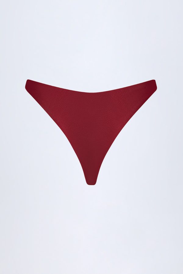 Bead-Embellished Cheeky Bikini Bottoms in Dark Cherry - Image 4