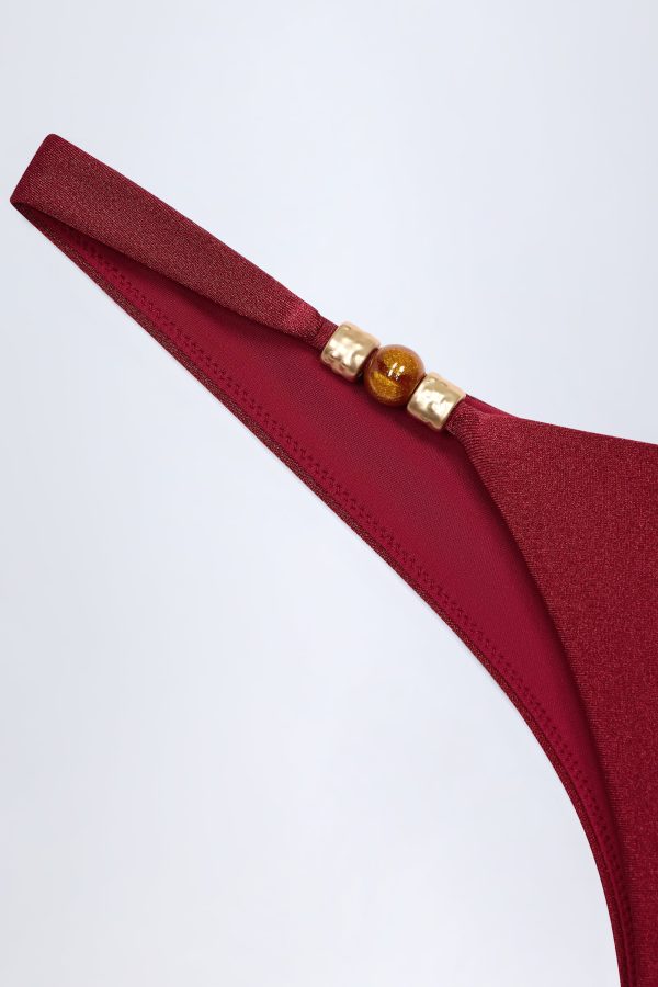 Bead-Embellished Cheeky Bikini Bottoms in Dark Cherry - Image 5