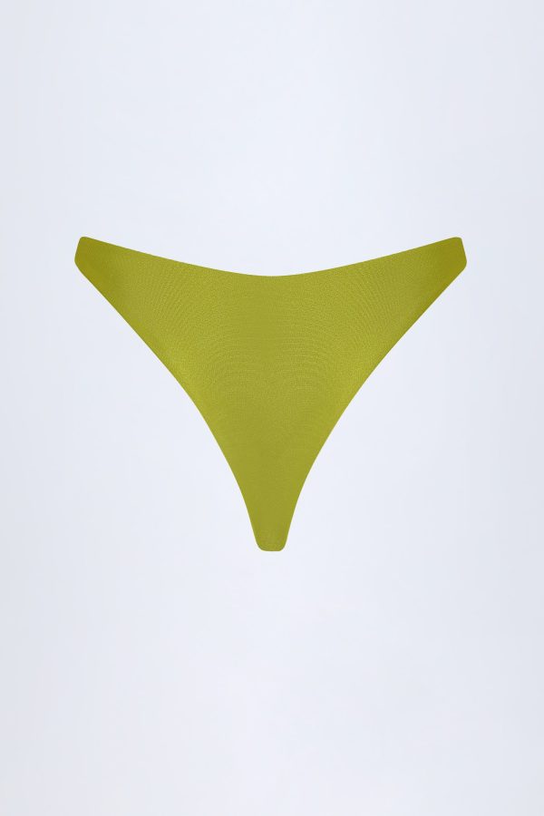 Bead-Embellished Cheeky Bikini Bottoms in Olive Green - Image 4