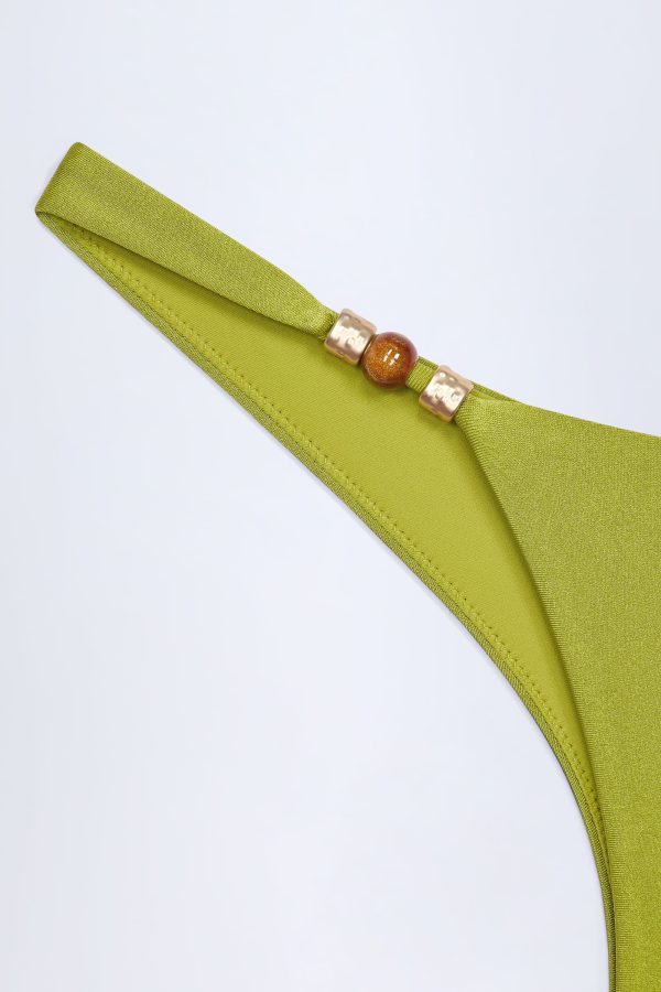 Bead-Embellished Cheeky Bikini Bottoms in Olive Green - Image 5