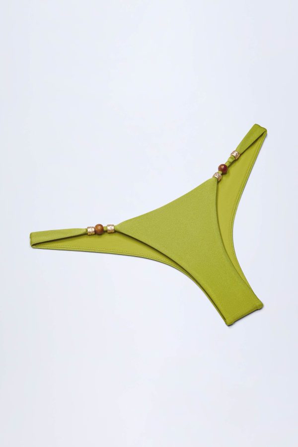 Bead-Embellished Cheeky Bikini Bottoms in Olive Green - Image 6