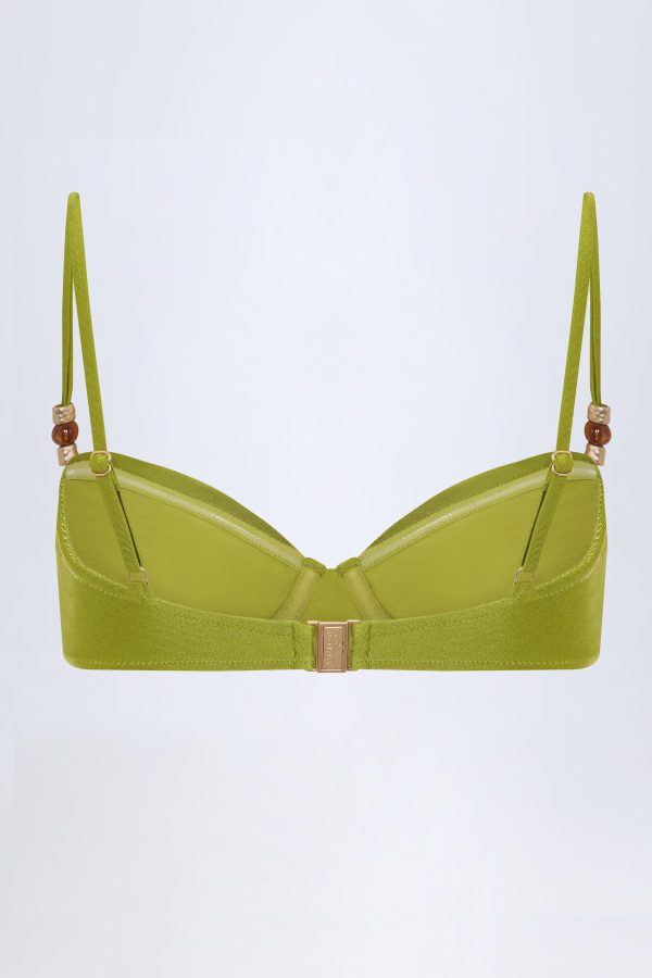 Bead-Embellished Ruched Underwired Bikini Top in Olive Green - Image 4