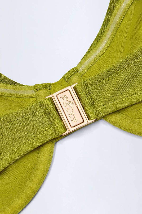Bead-Embellished Ruched Underwired Bikini Top in Olive Green - Image 5