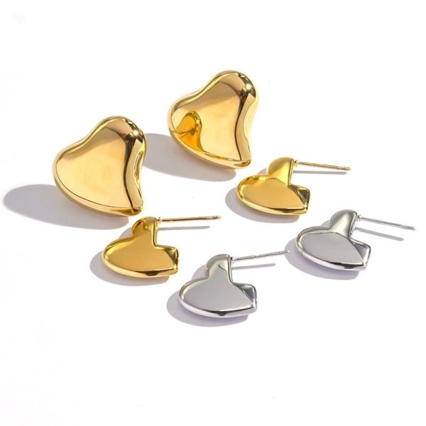 1 Pair IG Style Minimalist Classic Style Heart Shape Plating 304 Stainless Steel 14K Gold Plated Ear Studs - Image 5