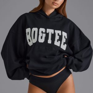 Appliqué Oversized Hoodie in Black