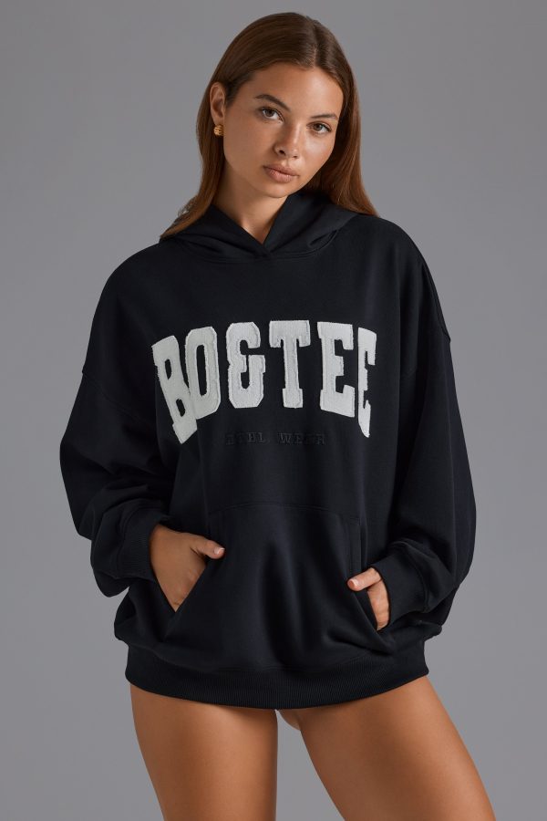 Appliqué Oversized Hoodie in Black - Image 6