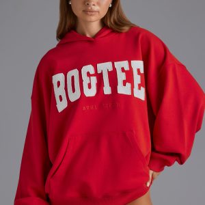 Appliqué Oversized Hoodie in Cherry Red