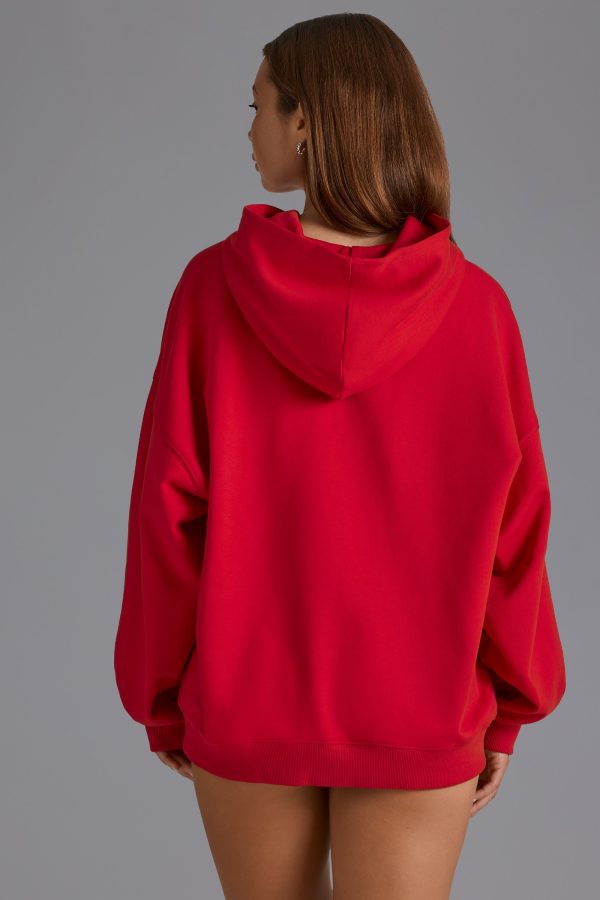 Appliqué Oversized Hoodie in Cherry Red - Image 2