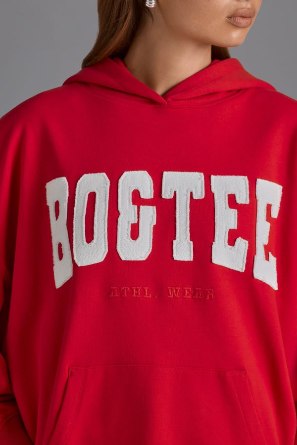 Appliqué Oversized Hoodie in Cherry Red - Image 4
