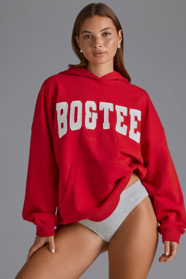 Appliqué Oversized Hoodie in Cherry Red - Image 6