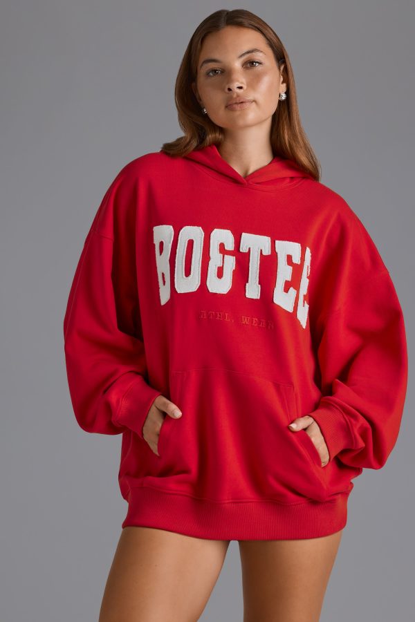 Appliqué Oversized Hoodie in Cherry Red - Image 7