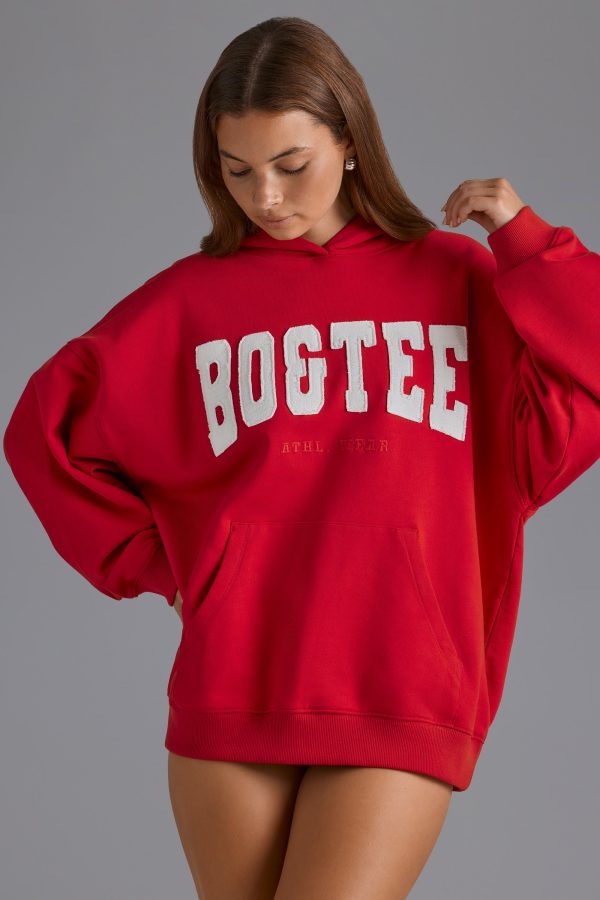 Appliqué Oversized Hoodie in Cherry Red - Image 8