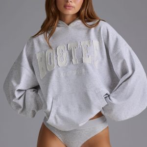 Appliqué Oversized Hoodie in Grey Marl