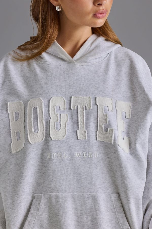Appliqué Oversized Hoodie in Grey Marl - Image 4