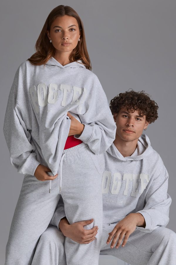 Appliqué Oversized Hoodie in Grey Marl - Image 5