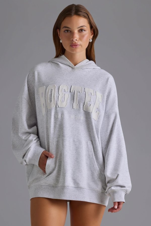 Appliqué Oversized Hoodie in Grey Marl - Image 7