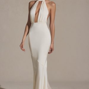 Backless Halterneck Fishtail Gown in Ivory