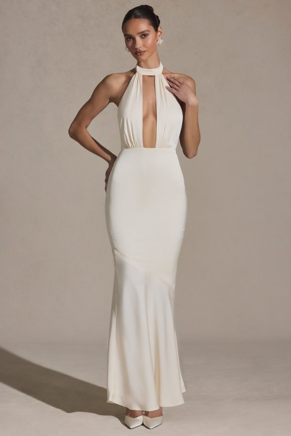 Backless Halterneck Fishtail Gown in Ivory - Image 4