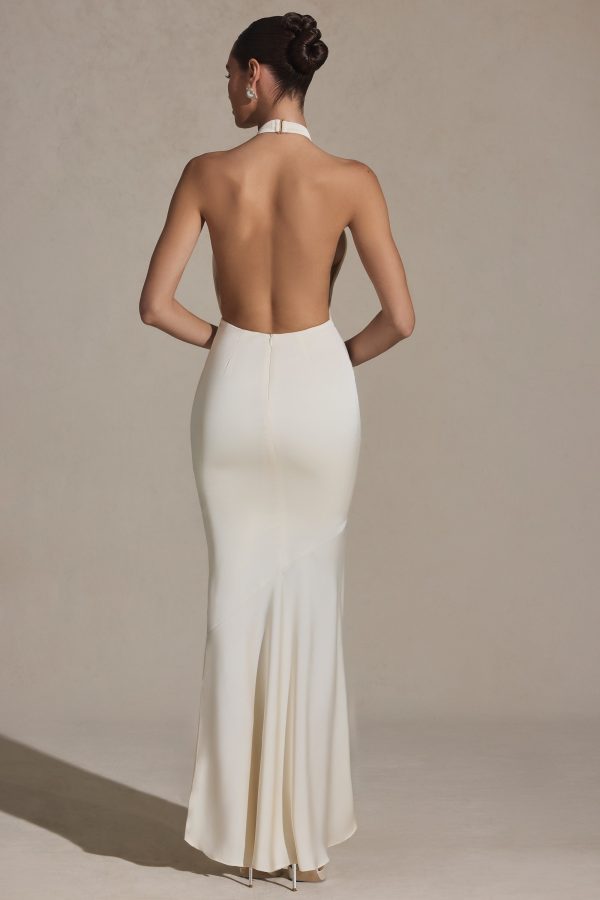 Backless Halterneck Fishtail Gown in Ivory - Image 5