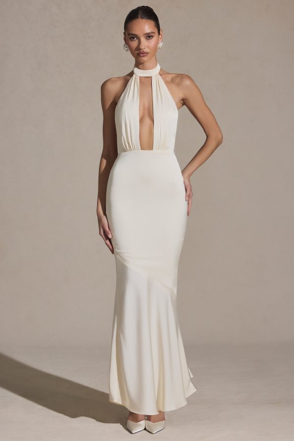 Backless Halterneck Fishtail Gown in Ivory - Image 8