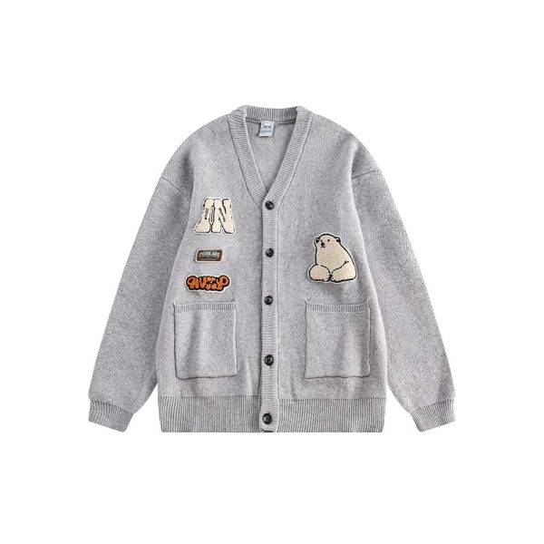 Men’s V Neck Cardigan Loose Sweater - Image 2