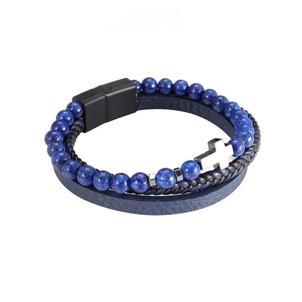 Commute Cross Pu Leather Natural Stone Copper Unisex Bracelets - Image 4