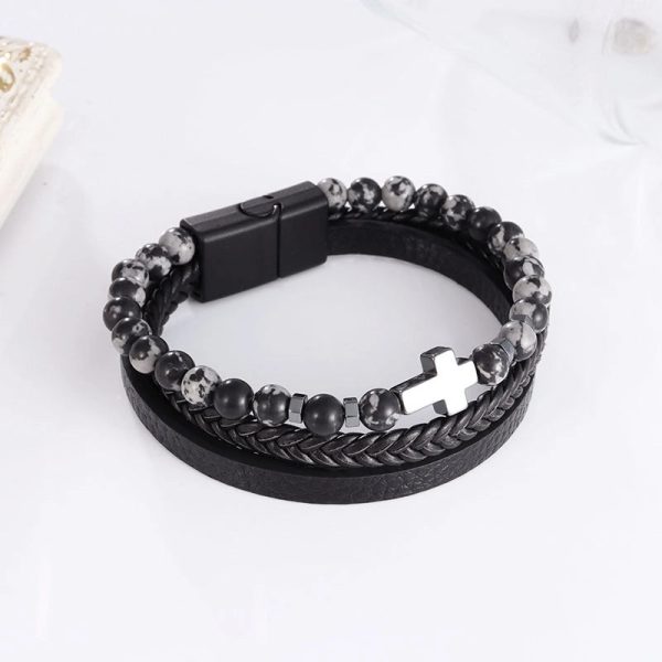 Commute Cross Pu Leather Natural Stone Copper Unisex Bracelets - Image 11